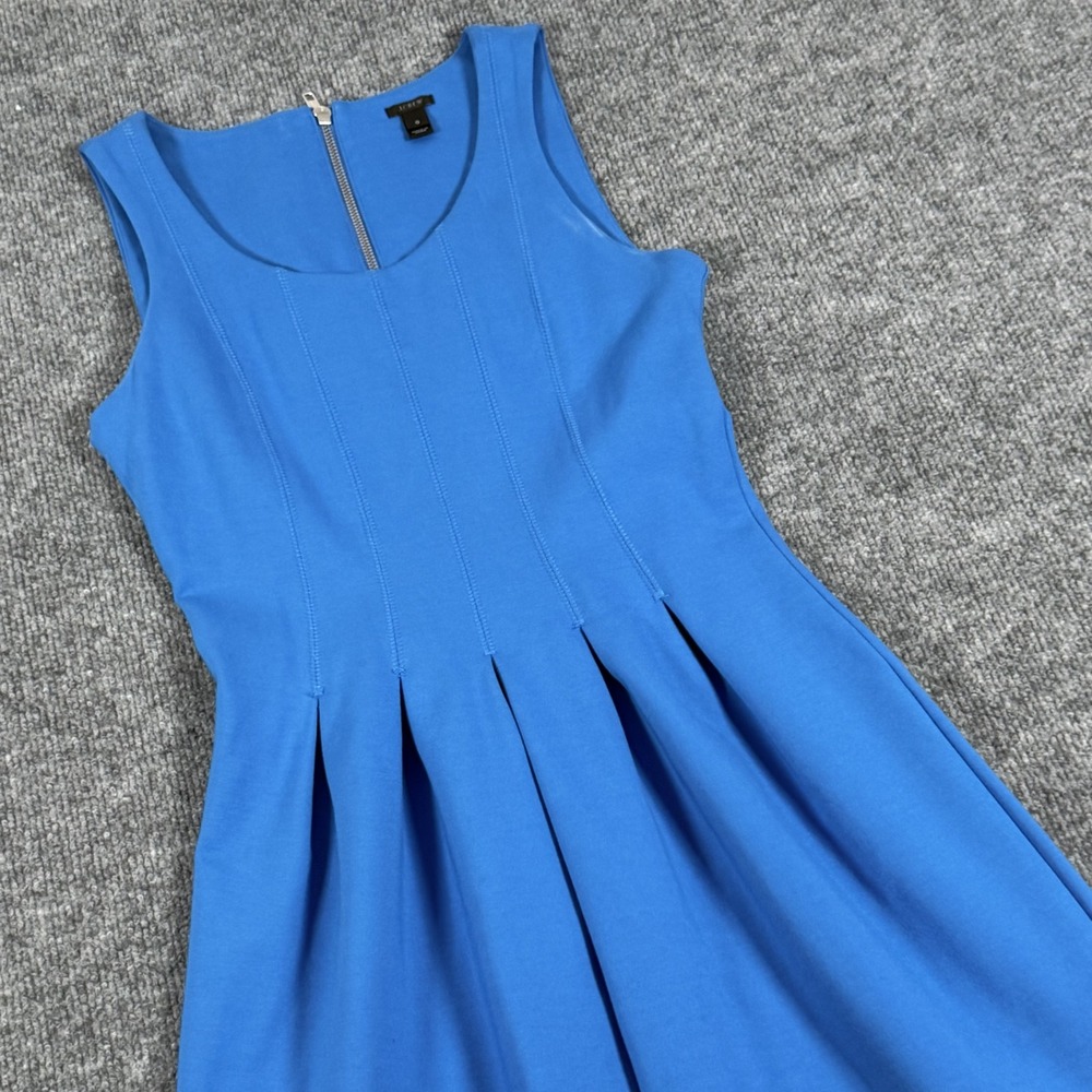 J Crew Dress Womens 0 Blue A5434 Fit Flare Sleeveless Pleated Viscose Stretch